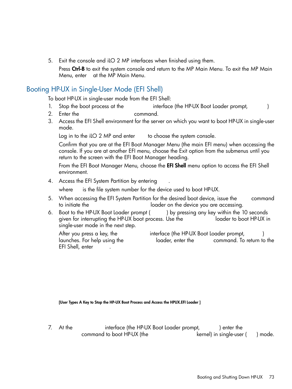 Booting hp-ux in single-user mode (efi shell) | HP BL860C User Manual | Page 73 / 184