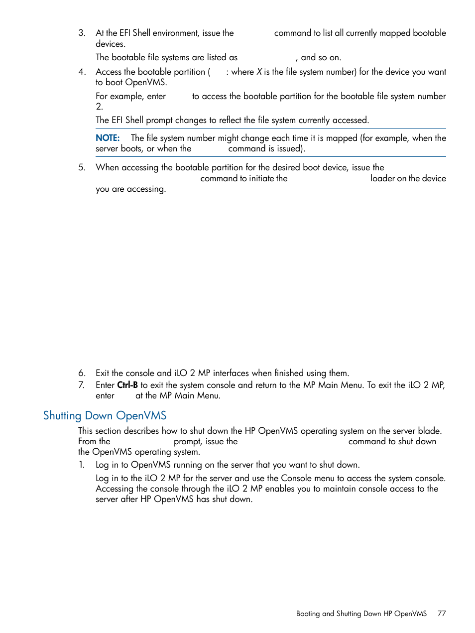 Shutting down openvms | HP BL860C User Manual | Page 77 / 184