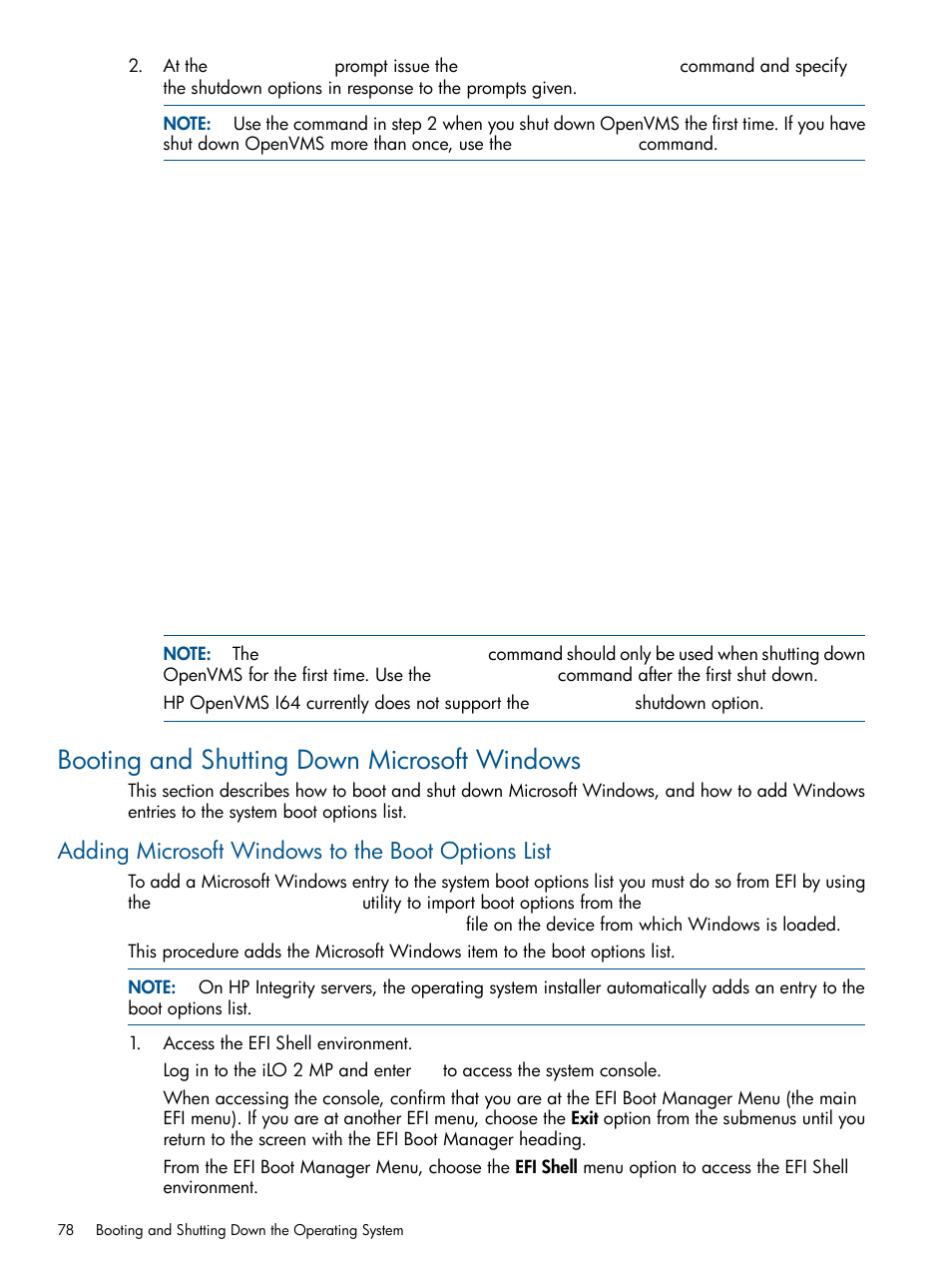 Booting and shutting down microsoft windows, Adding microsoft windows to the boot options list | HP BL860C User Manual | Page 78 / 184