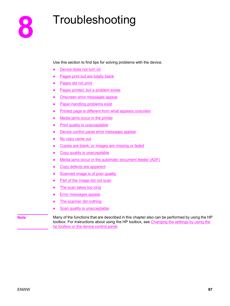 Troubleshooting, 8 troubleshooting | HP 3380 User Manual | Page 109 / 196
