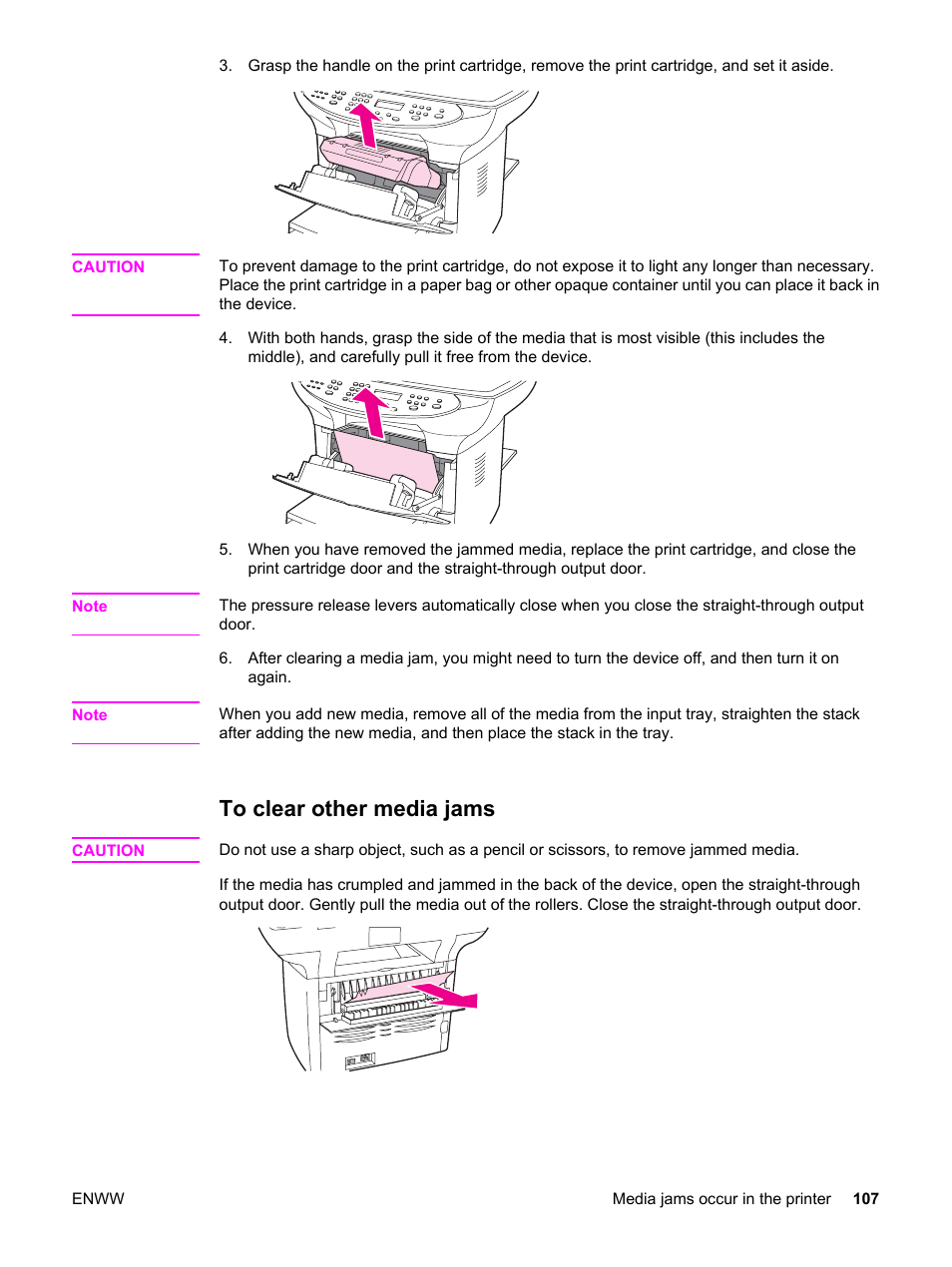 To clear other media jams | HP 3380 User Manual | Page 119 / 196