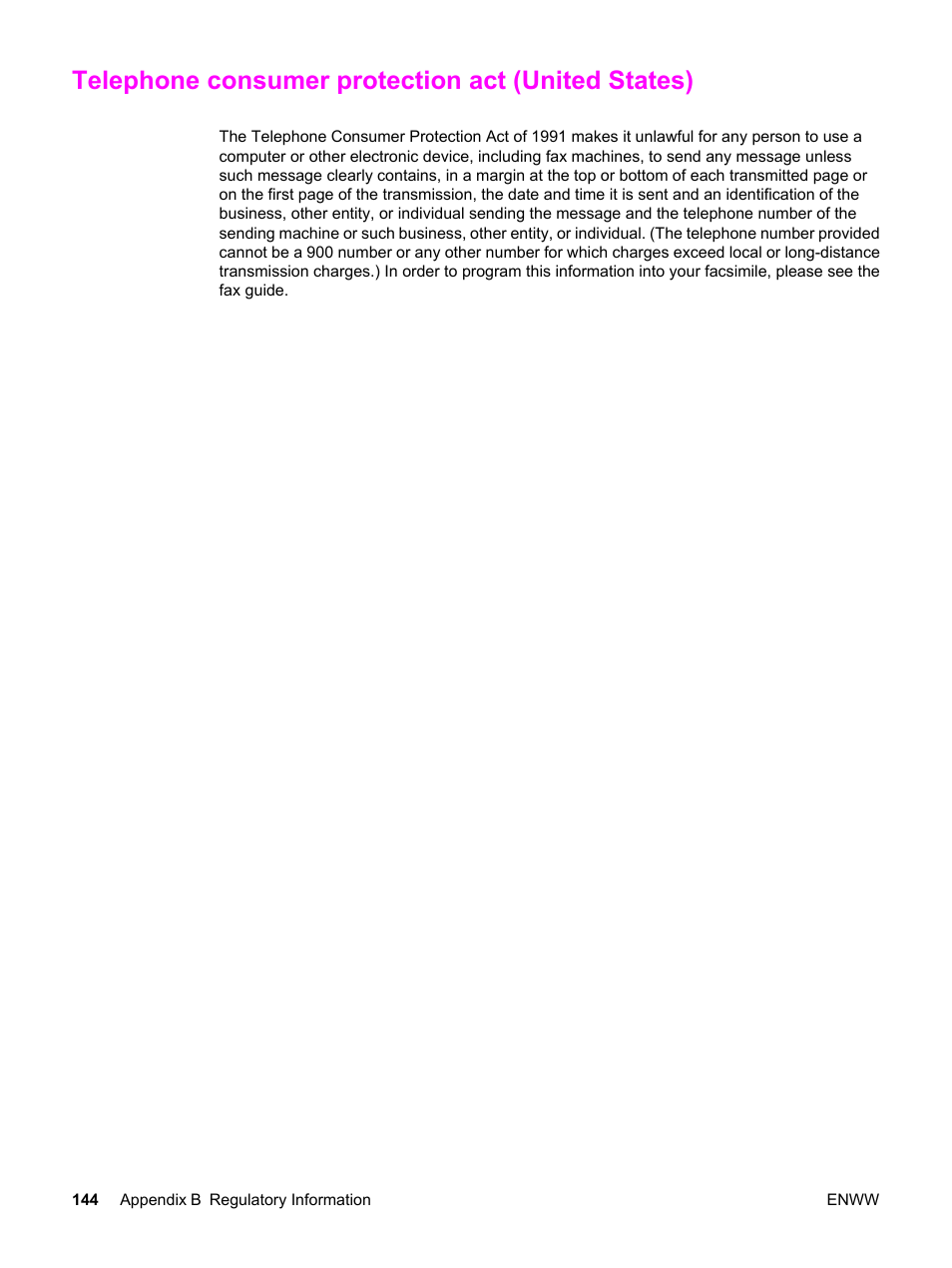 Telephone consumer protection act (united states) | HP 3380 User Manual | Page 156 / 196