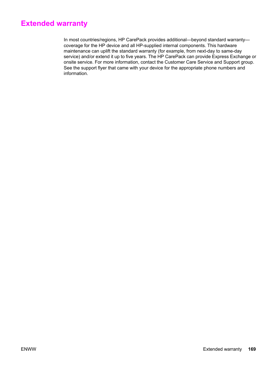 Extended warranty | HP 3380 User Manual | Page 181 / 196