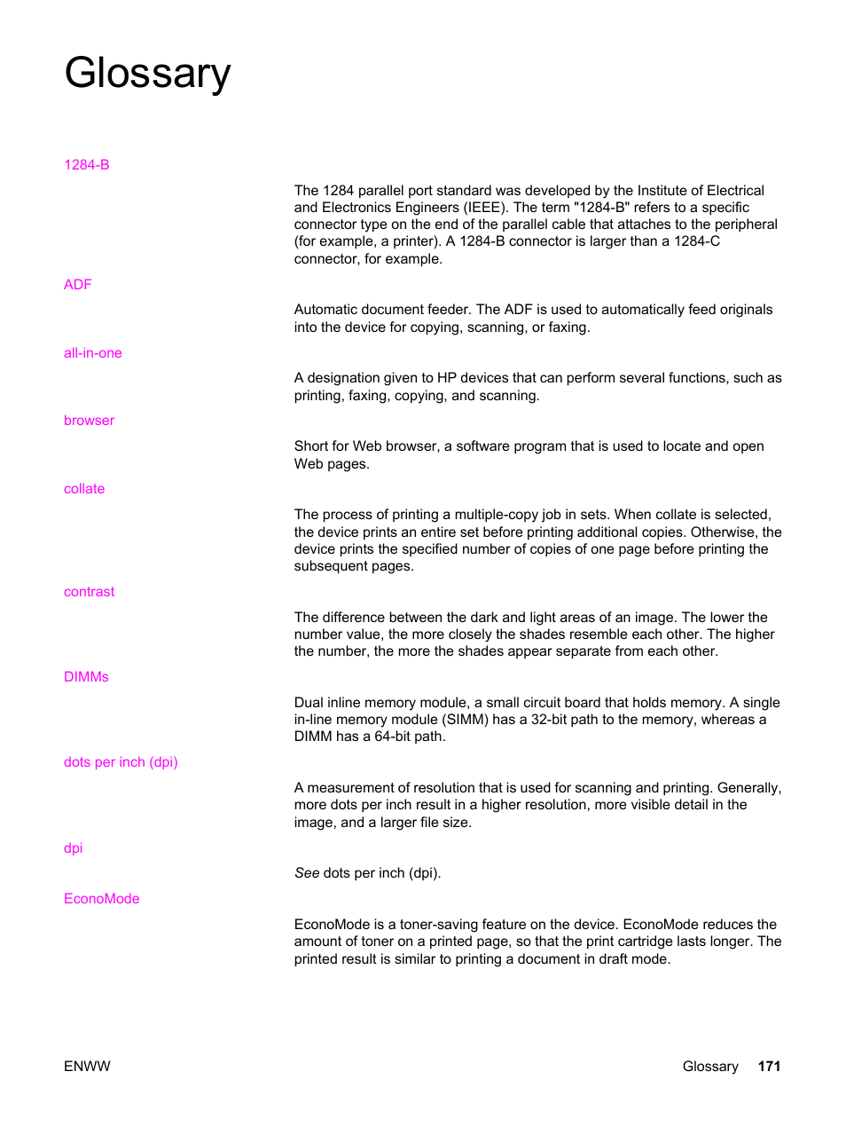 Glossary | HP 3380 User Manual | Page 183 / 196