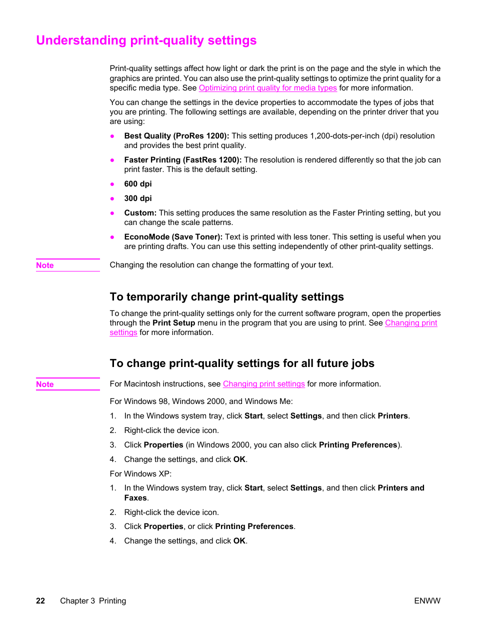 Understanding print-quality settings, To temporarily change print-quality settings | HP 3380 User Manual | Page 34 / 196