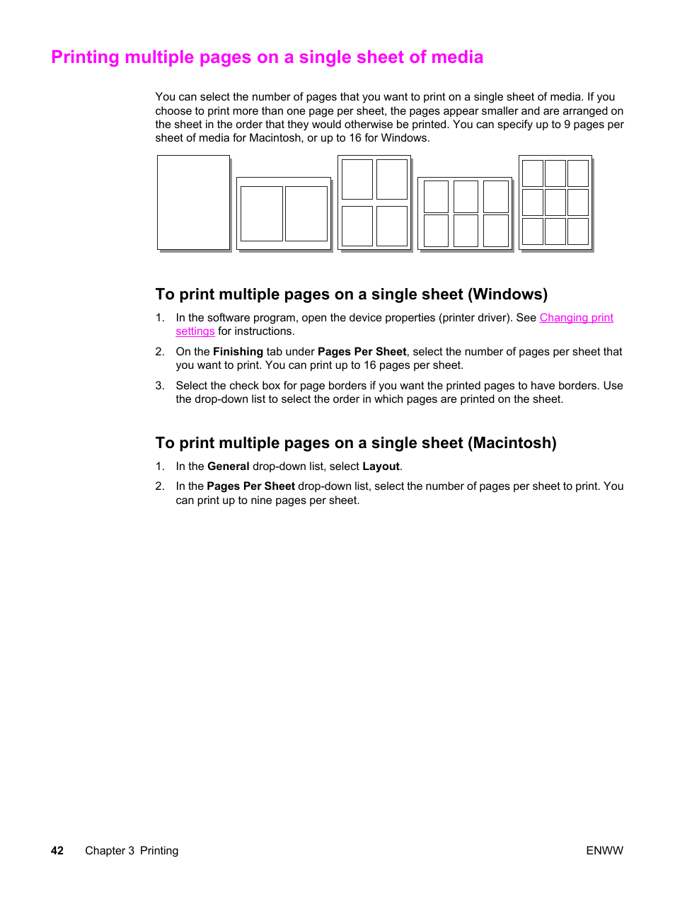 Printing multiple pages on a single sheet of media | HP 3380 User Manual | Page 54 / 196