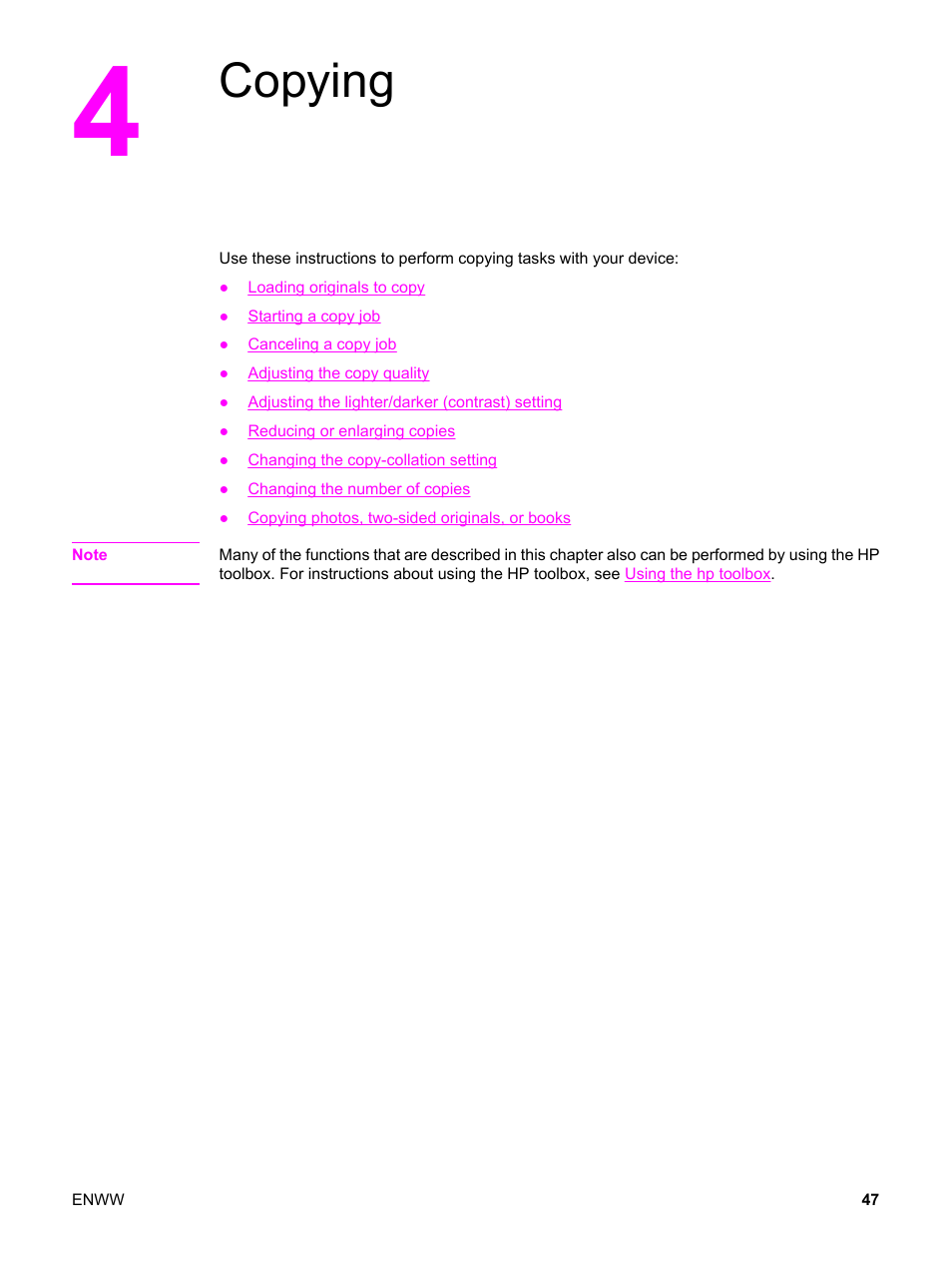 Copying, 4 copying | HP 3380 User Manual | Page 59 / 196