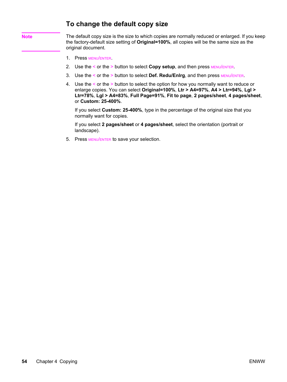 To change the default copy size | HP 3380 User Manual | Page 66 / 196