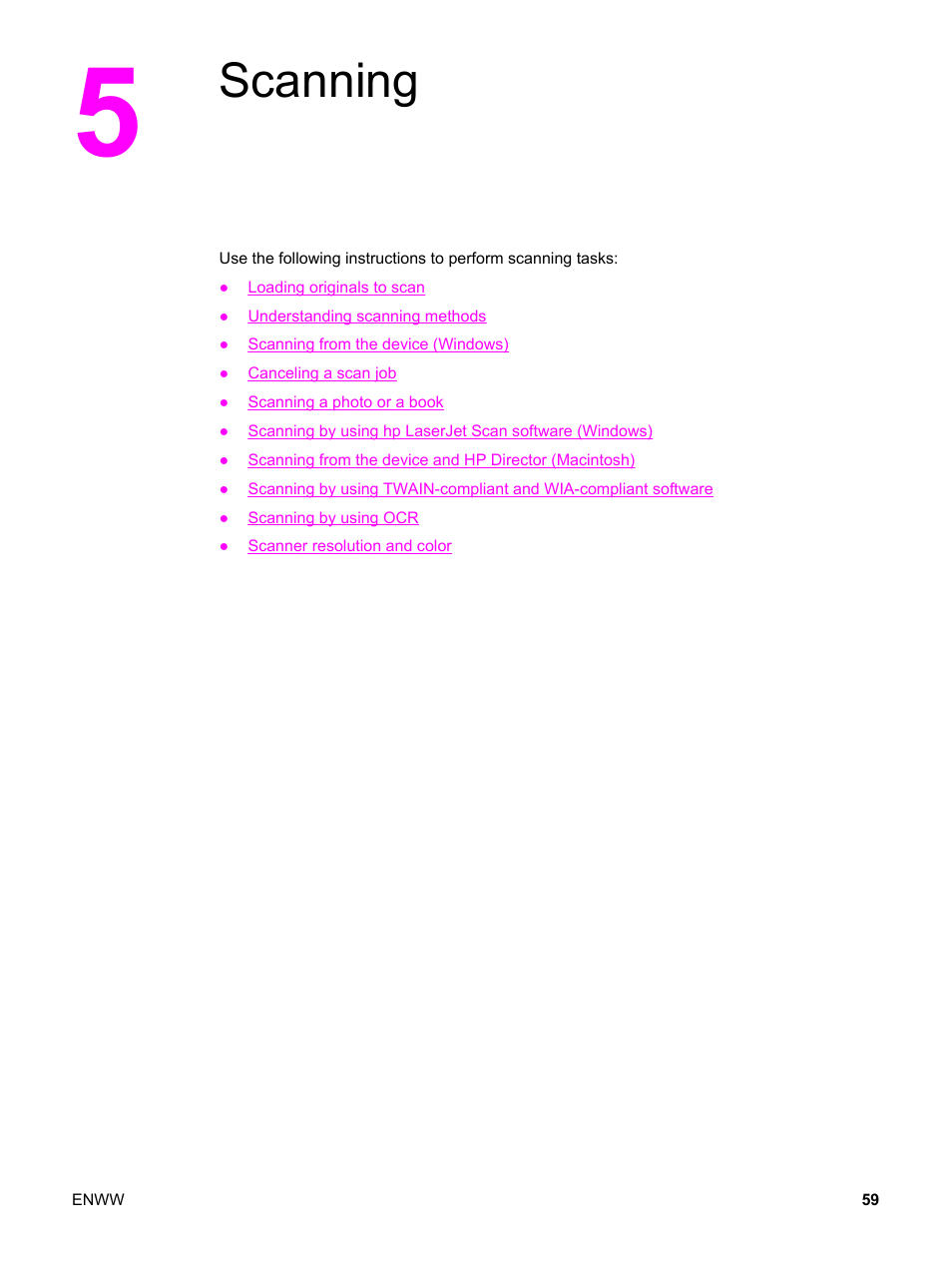 Scanning, 5 scanning | HP 3380 User Manual | Page 71 / 196
