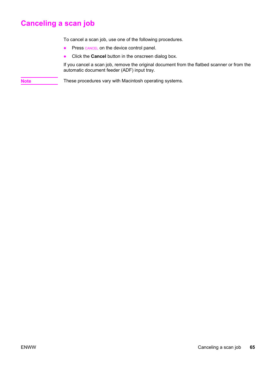 Canceling a scan job | HP 3380 User Manual | Page 77 / 196