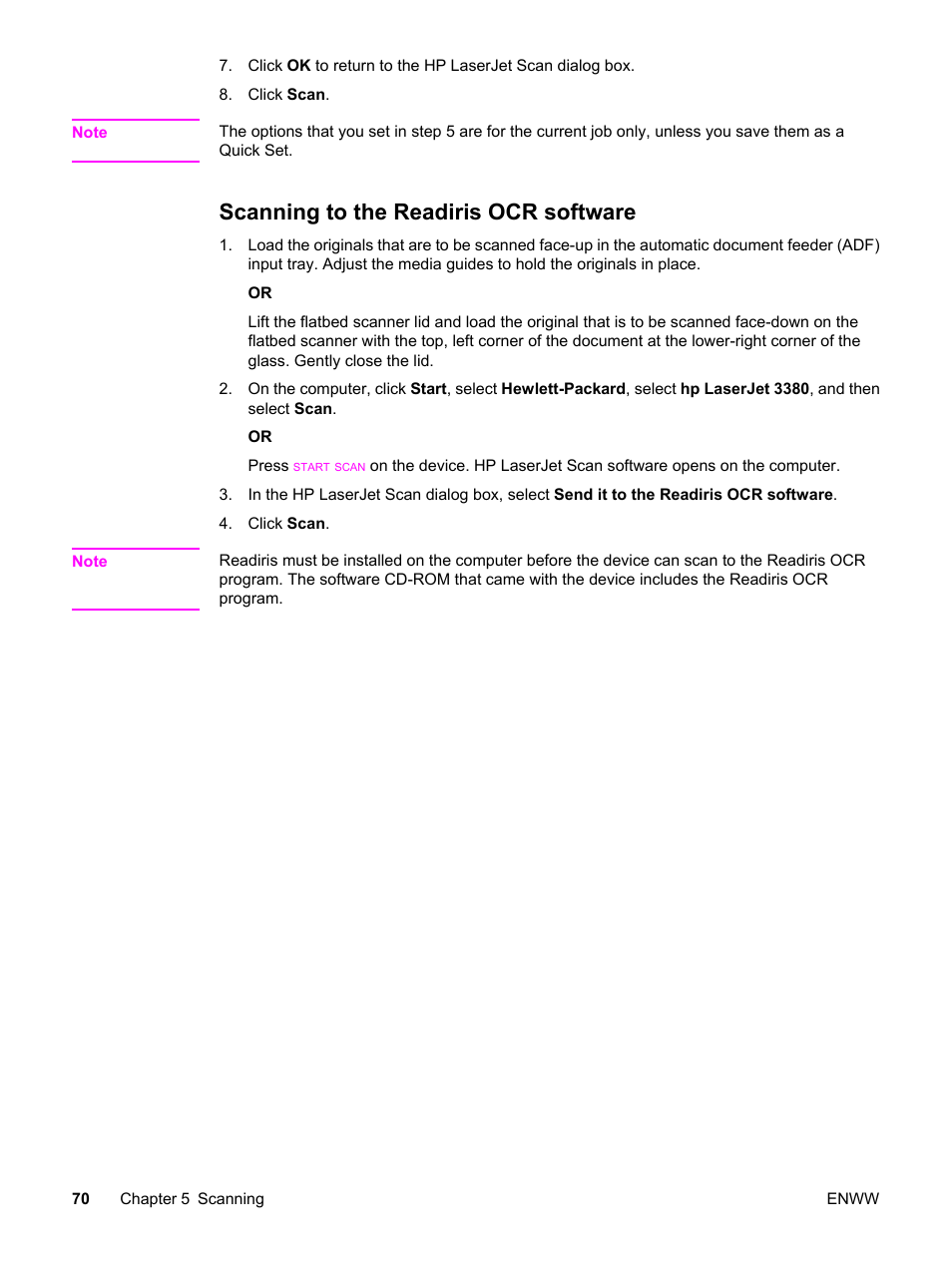 Scanning to the readiris ocr software | HP 3380 User Manual | Page 82 / 196