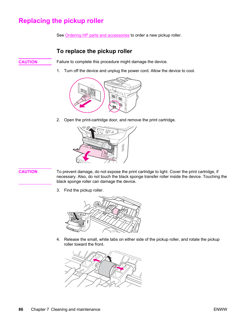 Replacing the pickup roller, To replace the pickup roller, Through 9 of | HP 3380 User Manual | Page 98 / 196