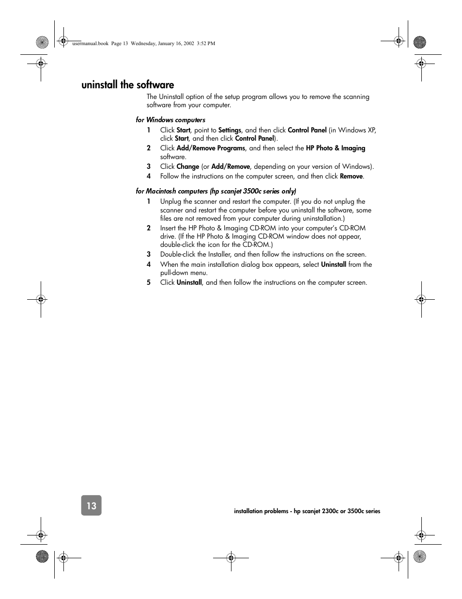 Uninstall the software | HP 2300c Series User Manual | Page 18 / 26