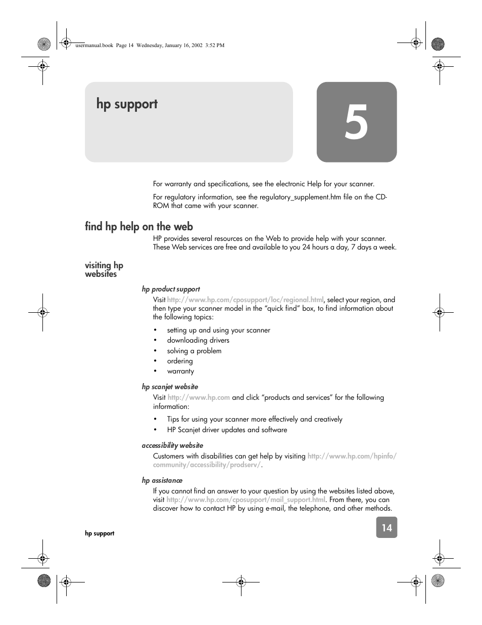 Hp support, Find hp help on the web | HP 2300c Series User Manual | Page 19 / 26