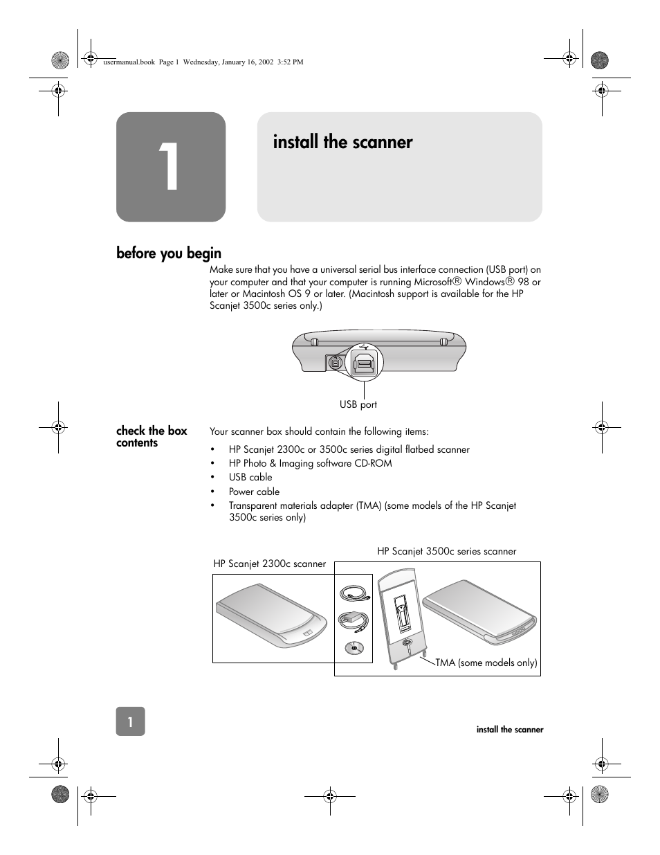 Install the scanner | HP 2300c Series User Manual | Page 6 / 26