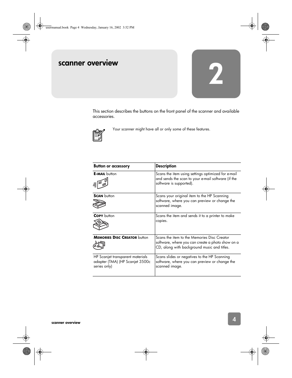 Scanner overview | HP 2300c Series User Manual | Page 9 / 26