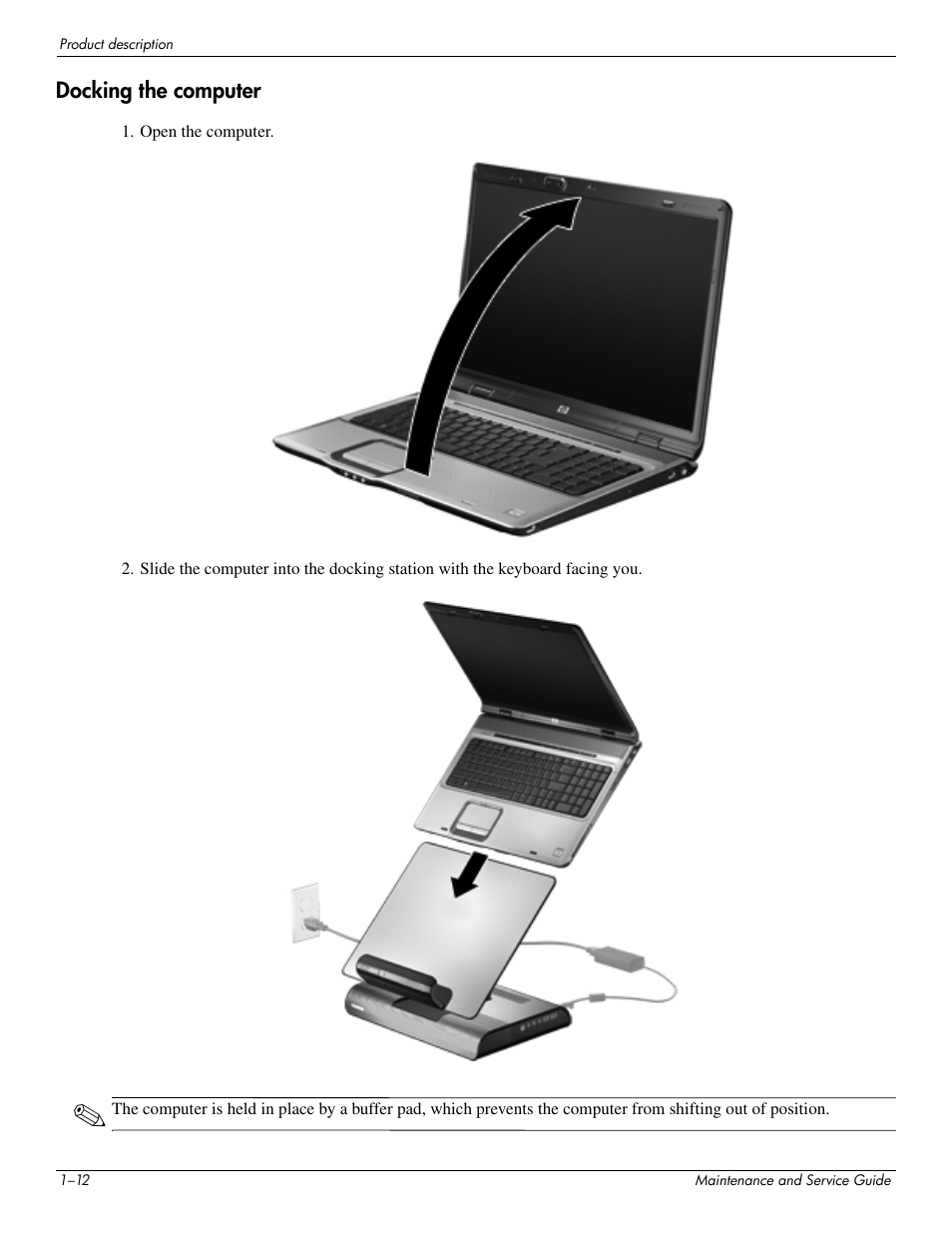 Docking the computer, Docking the computer –12 | HP 463777-001 User Manual | Page 17 / 42