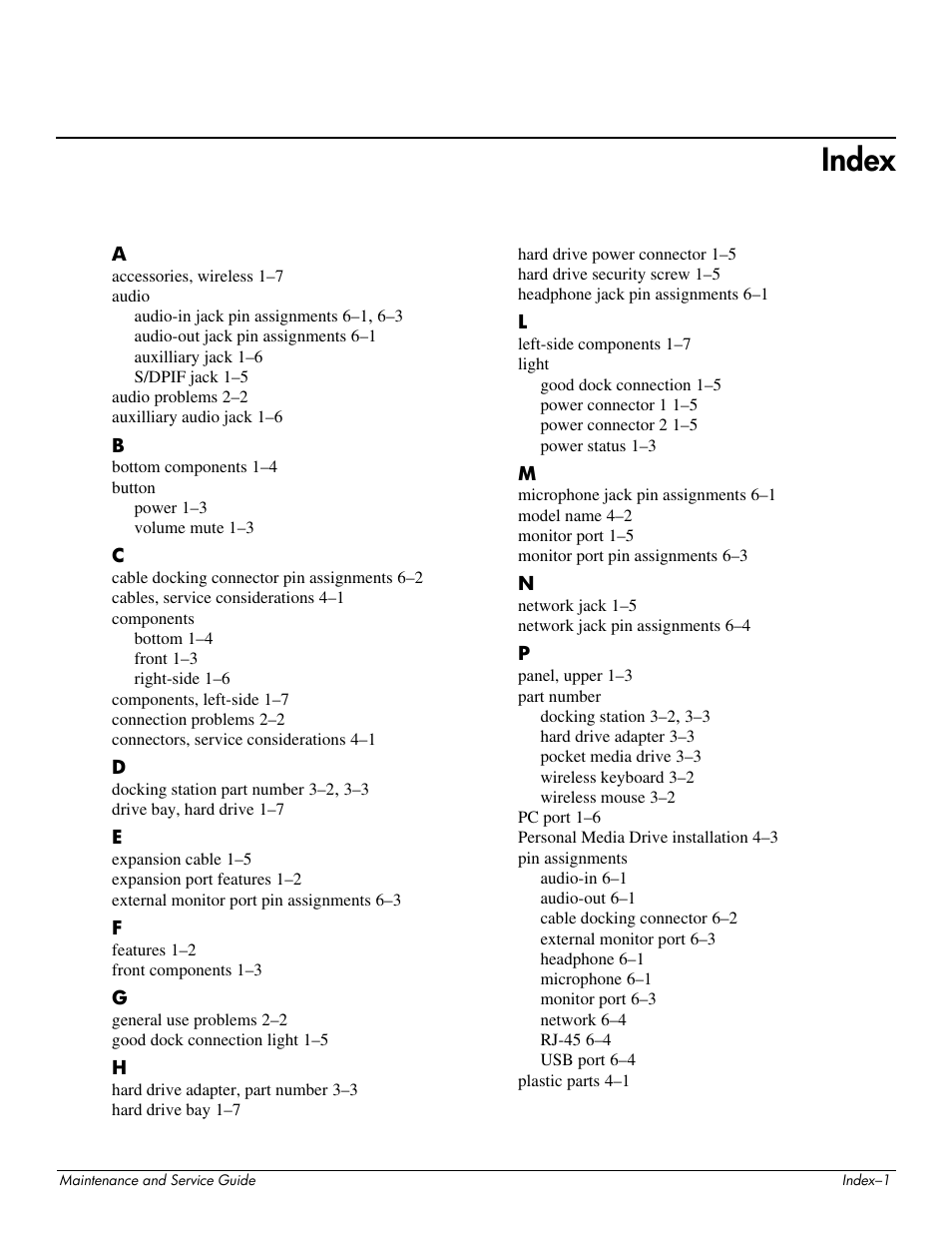 Index | HP 463777-001 User Manual | Page 41 / 42