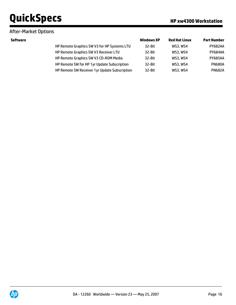 Quickspecs | HP XW4300 User Manual | Page 16 / 90