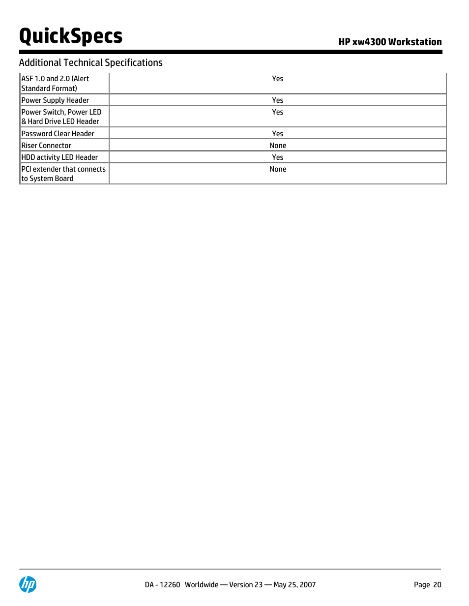 Quickspecs | HP XW4300 User Manual | Page 20 / 90