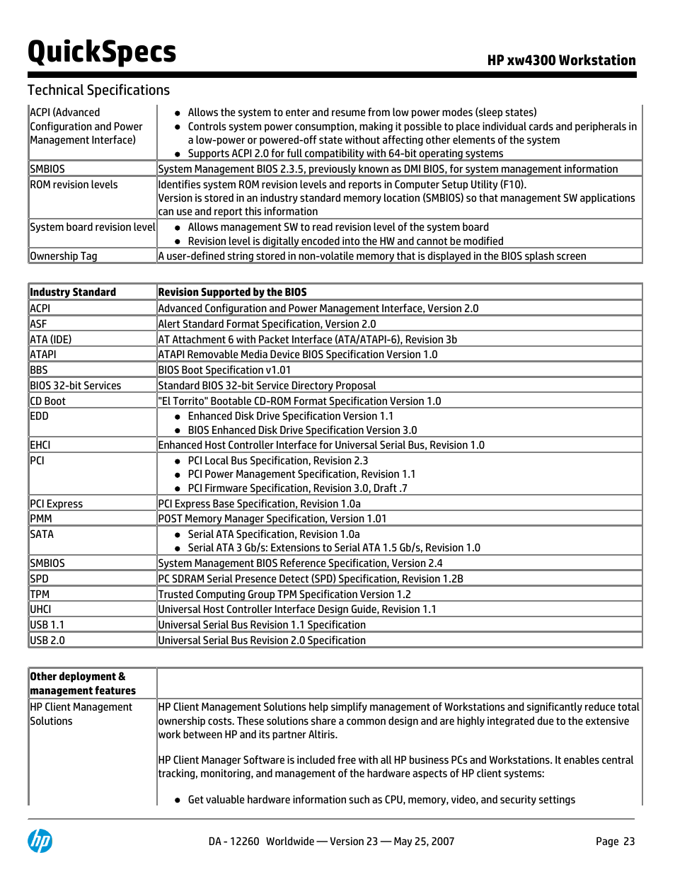 Quickspecs | HP XW4300 User Manual | Page 23 / 90