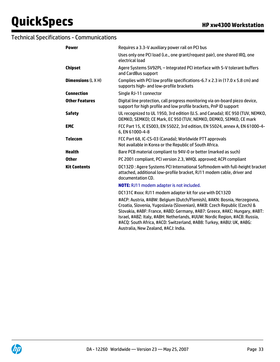 Quickspecs | HP XW4300 User Manual | Page 33 / 90