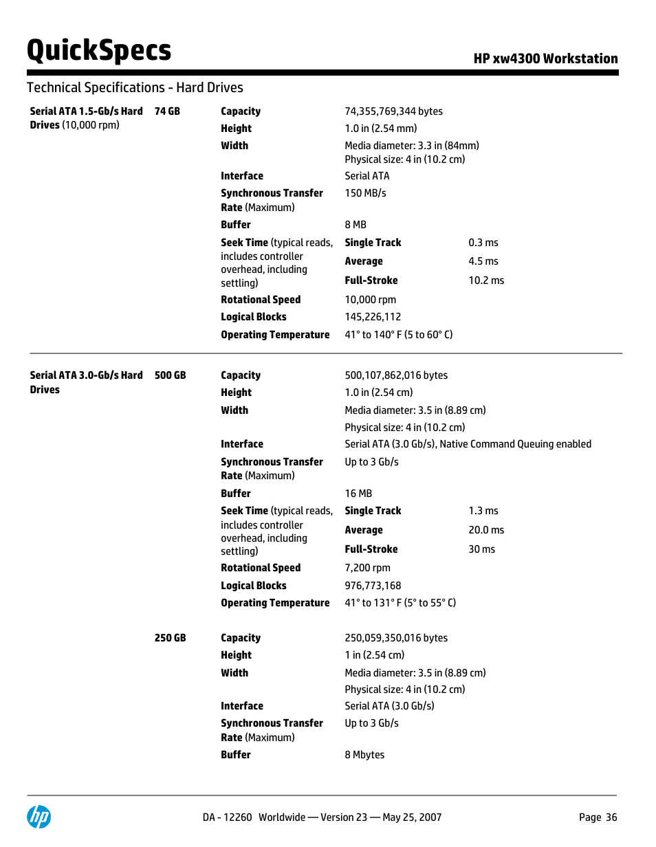 Quickspecs | HP XW4300 User Manual | Page 36 / 90