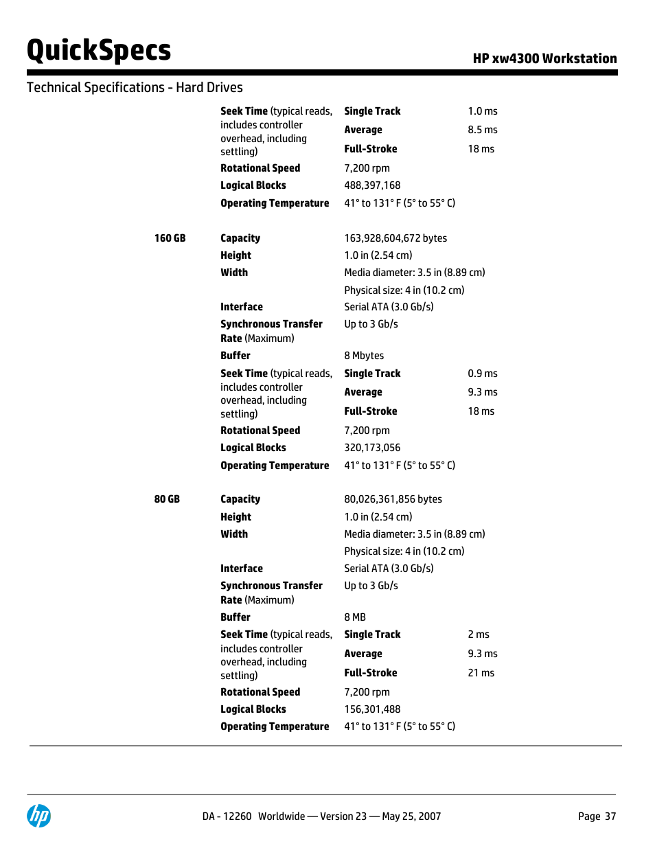 Quickspecs | HP XW4300 User Manual | Page 37 / 90