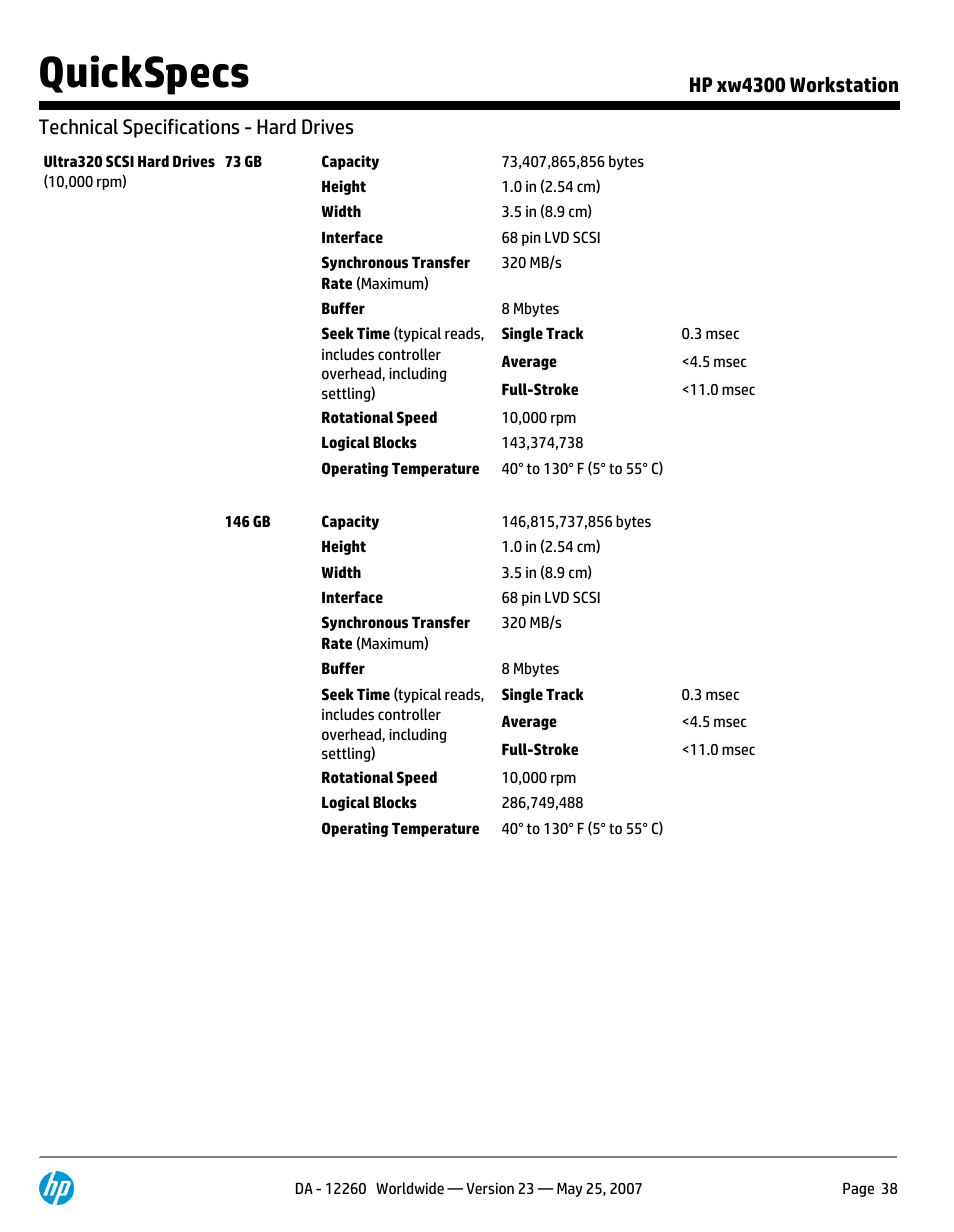 Quickspecs | HP XW4300 User Manual | Page 38 / 90