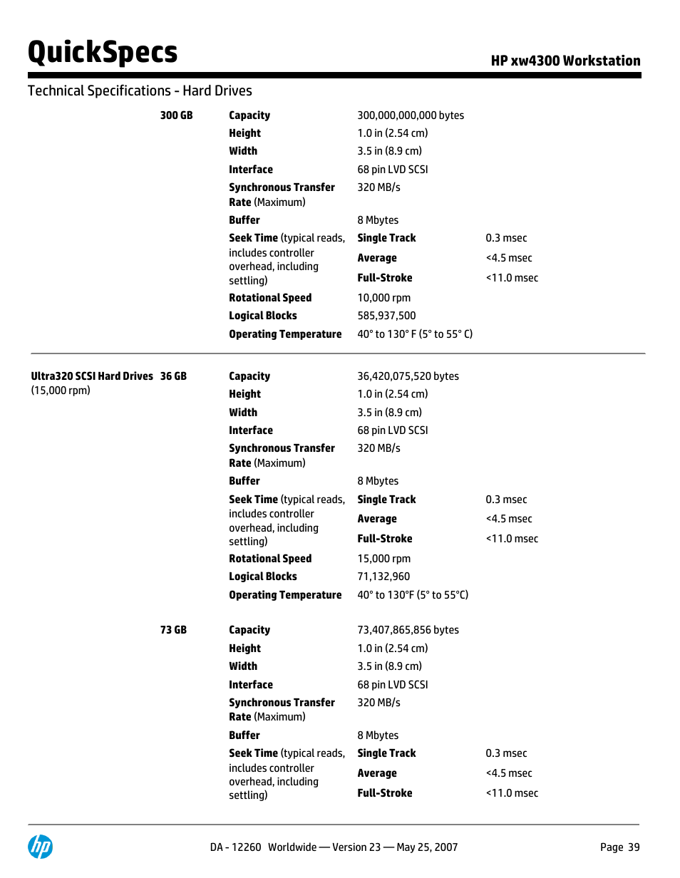 Quickspecs | HP XW4300 User Manual | Page 39 / 90