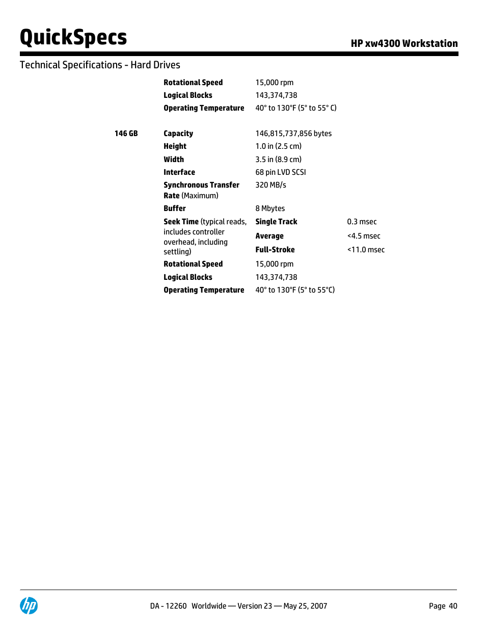 Quickspecs | HP XW4300 User Manual | Page 40 / 90