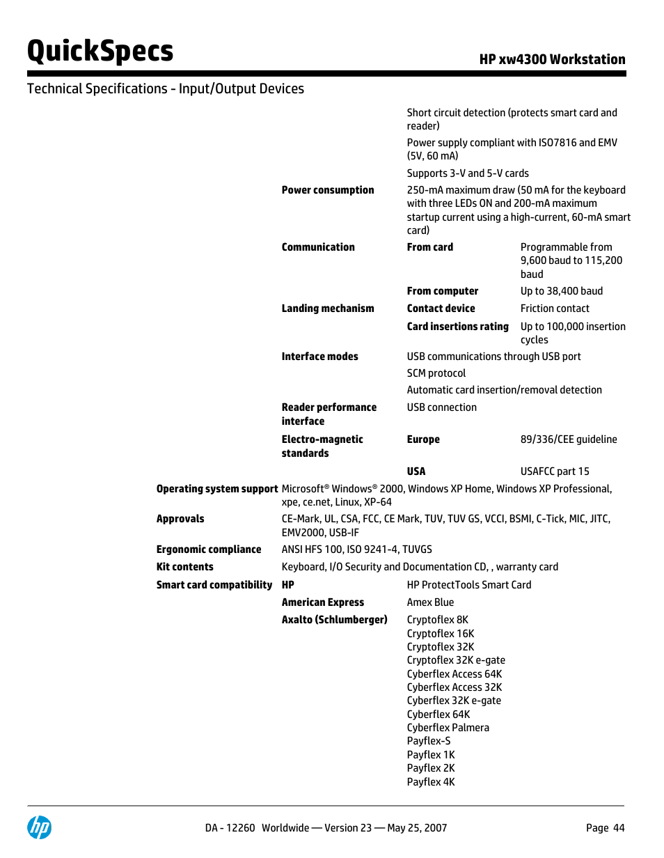 Quickspecs | HP XW4300 User Manual | Page 44 / 90