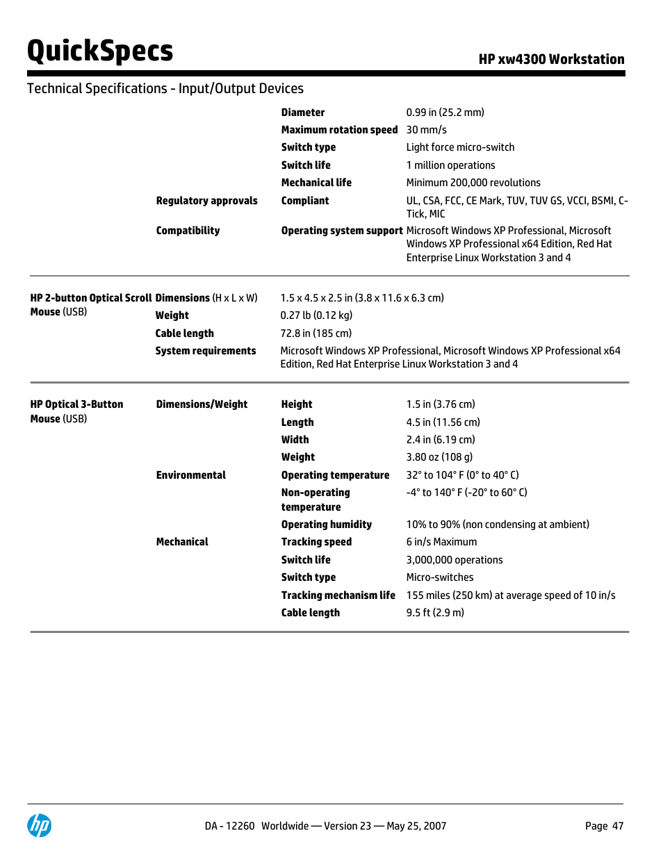 Quickspecs | HP XW4300 User Manual | Page 47 / 90