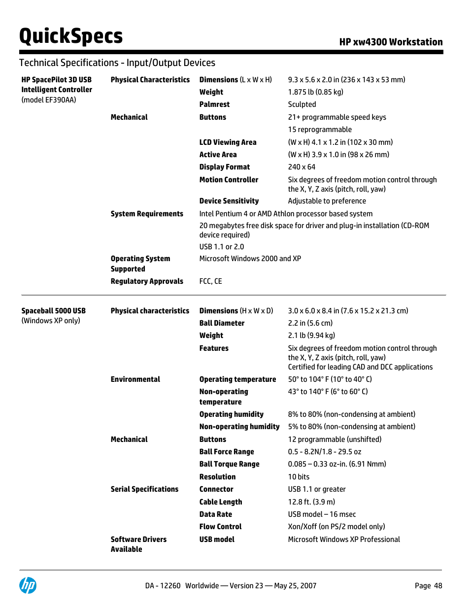 Quickspecs | HP XW4300 User Manual | Page 48 / 90