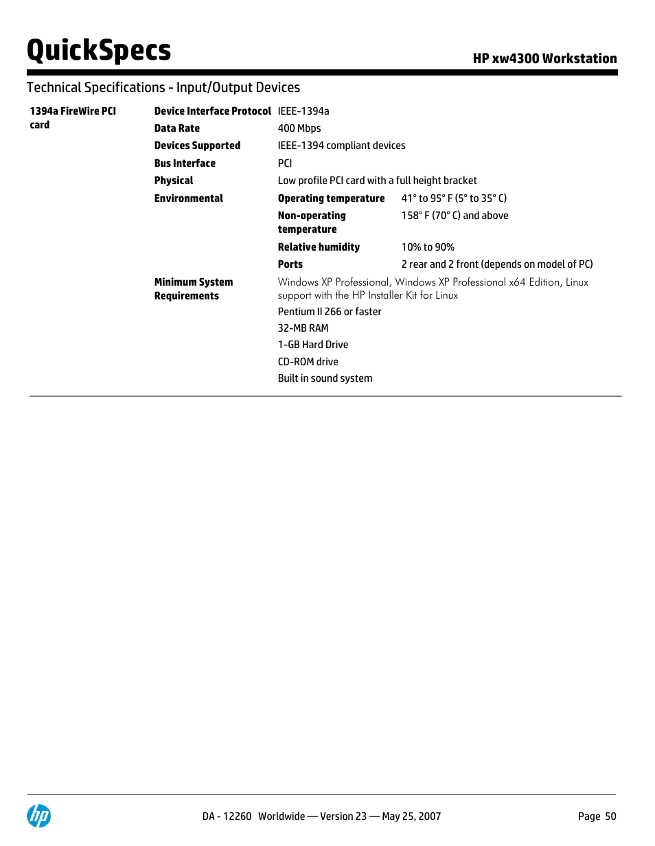 Quickspecs | HP XW4300 User Manual | Page 50 / 90