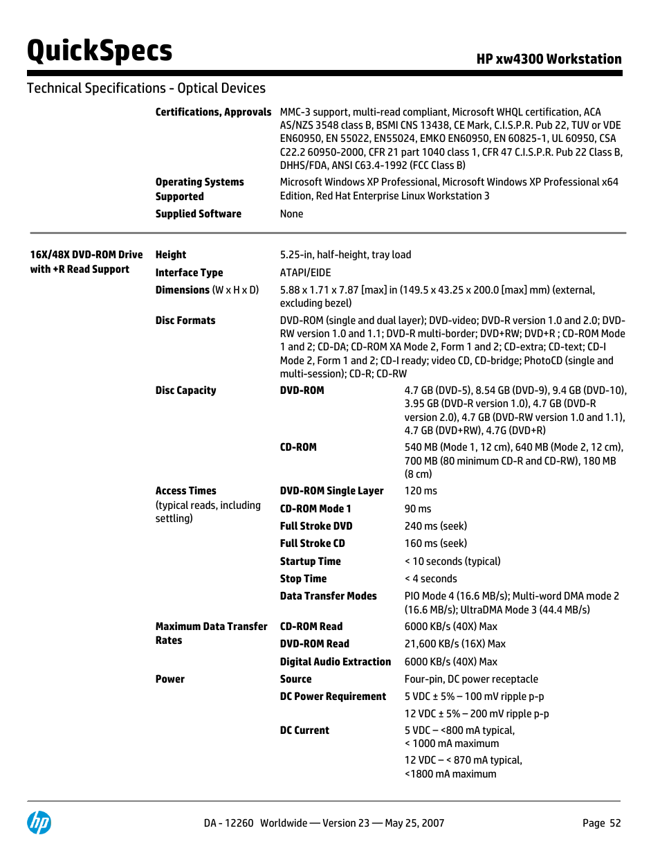 Quickspecs | HP XW4300 User Manual | Page 52 / 90