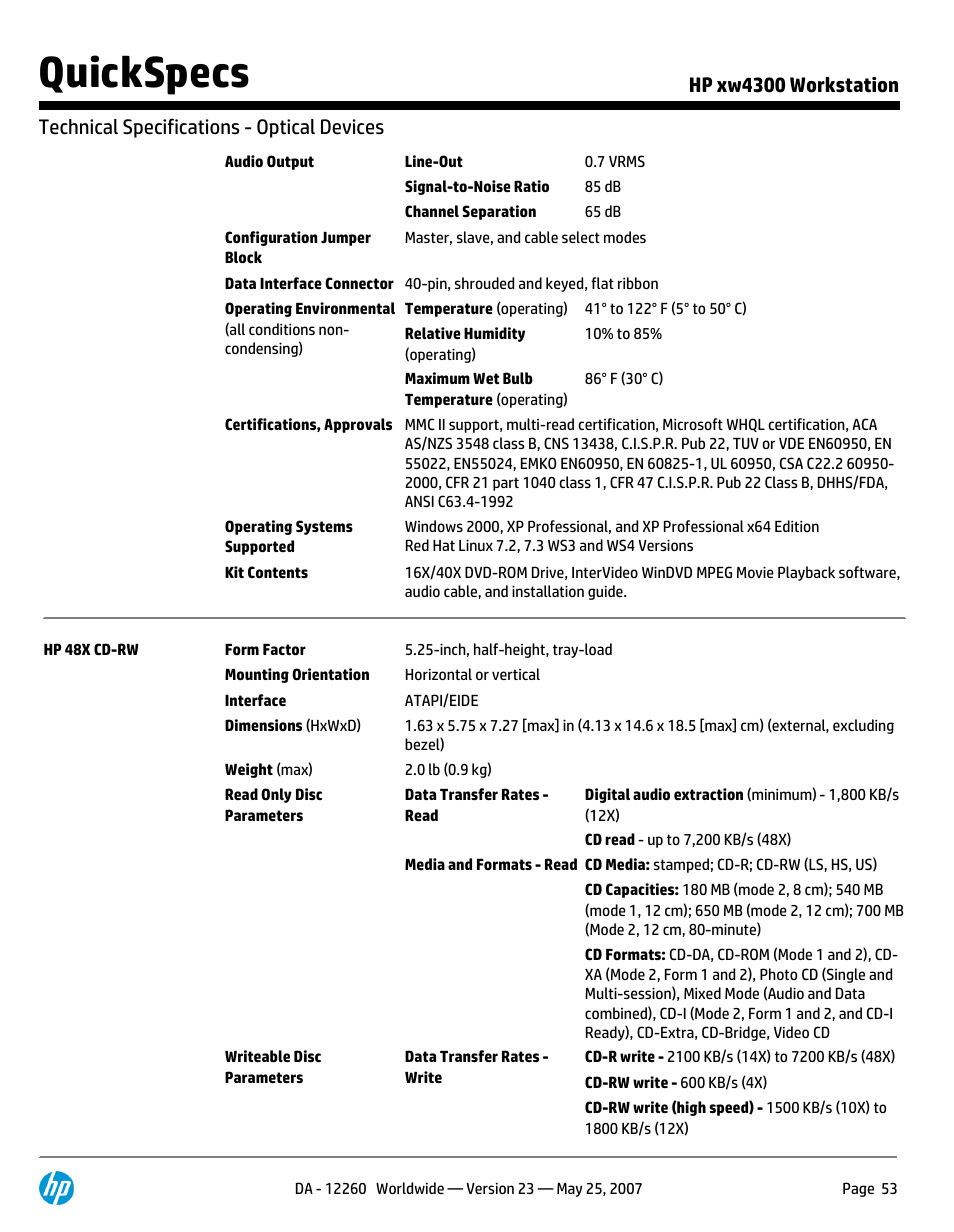 Quickspecs | HP XW4300 User Manual | Page 53 / 90