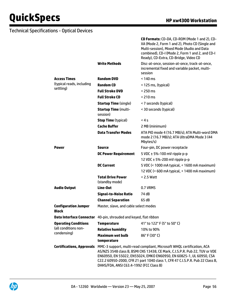 Quickspecs | HP XW4300 User Manual | Page 56 / 90