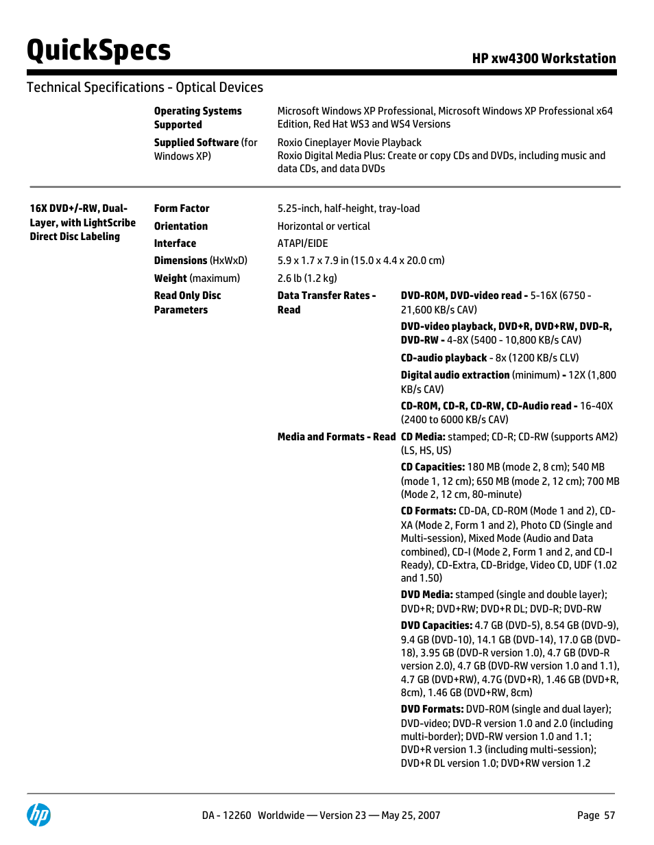 Quickspecs | HP XW4300 User Manual | Page 57 / 90