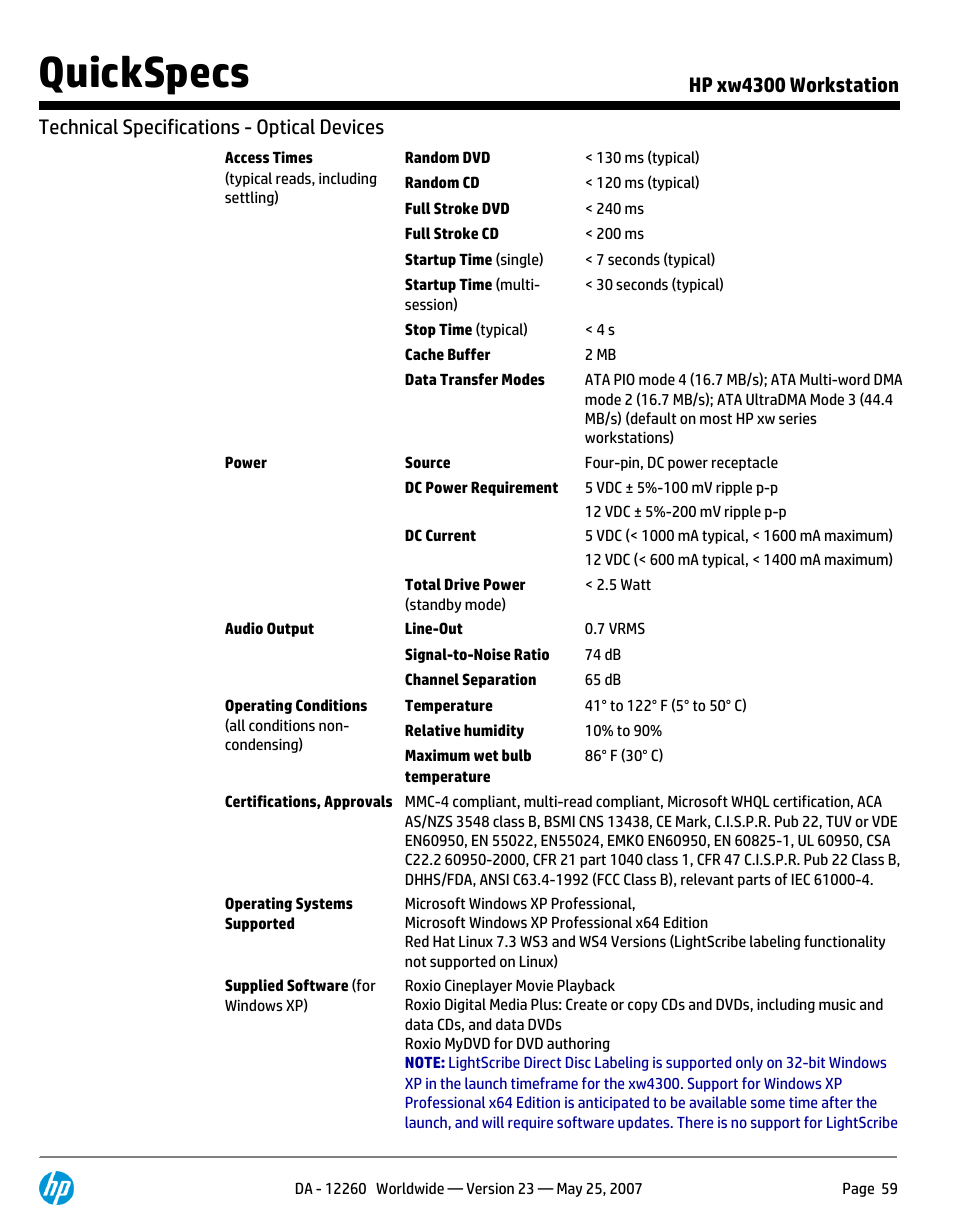 Quickspecs | HP XW4300 User Manual | Page 59 / 90