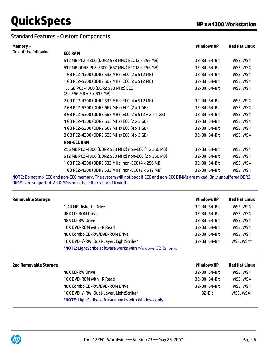 Quickspecs | HP XW4300 User Manual | Page 6 / 90