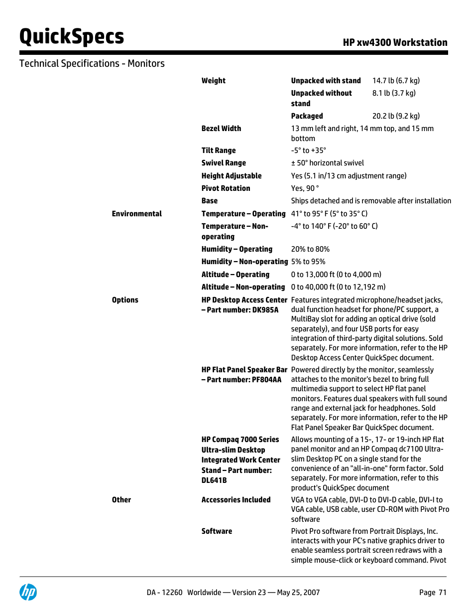 Quickspecs | HP XW4300 User Manual | Page 71 / 90