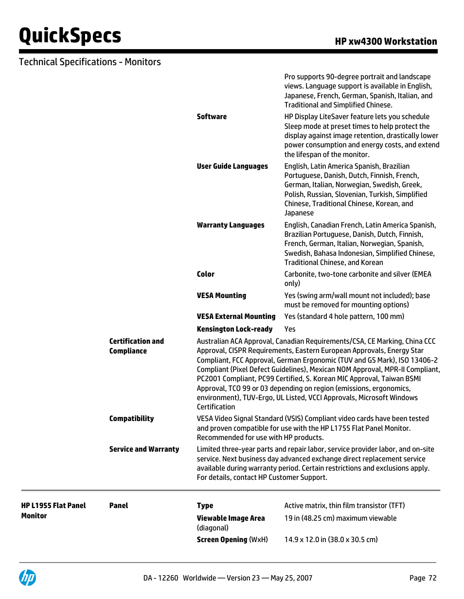 Quickspecs | HP XW4300 User Manual | Page 72 / 90