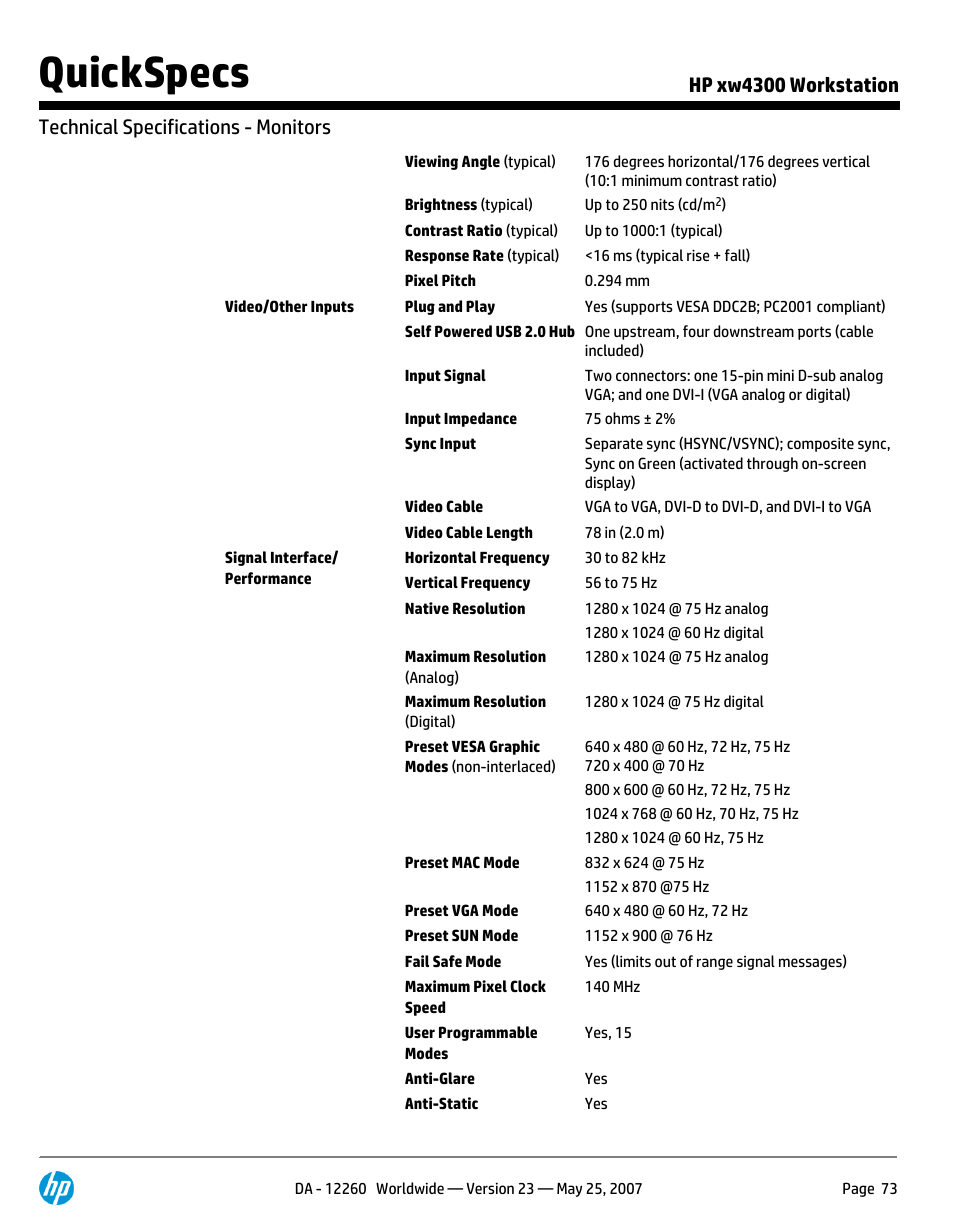 Quickspecs | HP XW4300 User Manual | Page 73 / 90