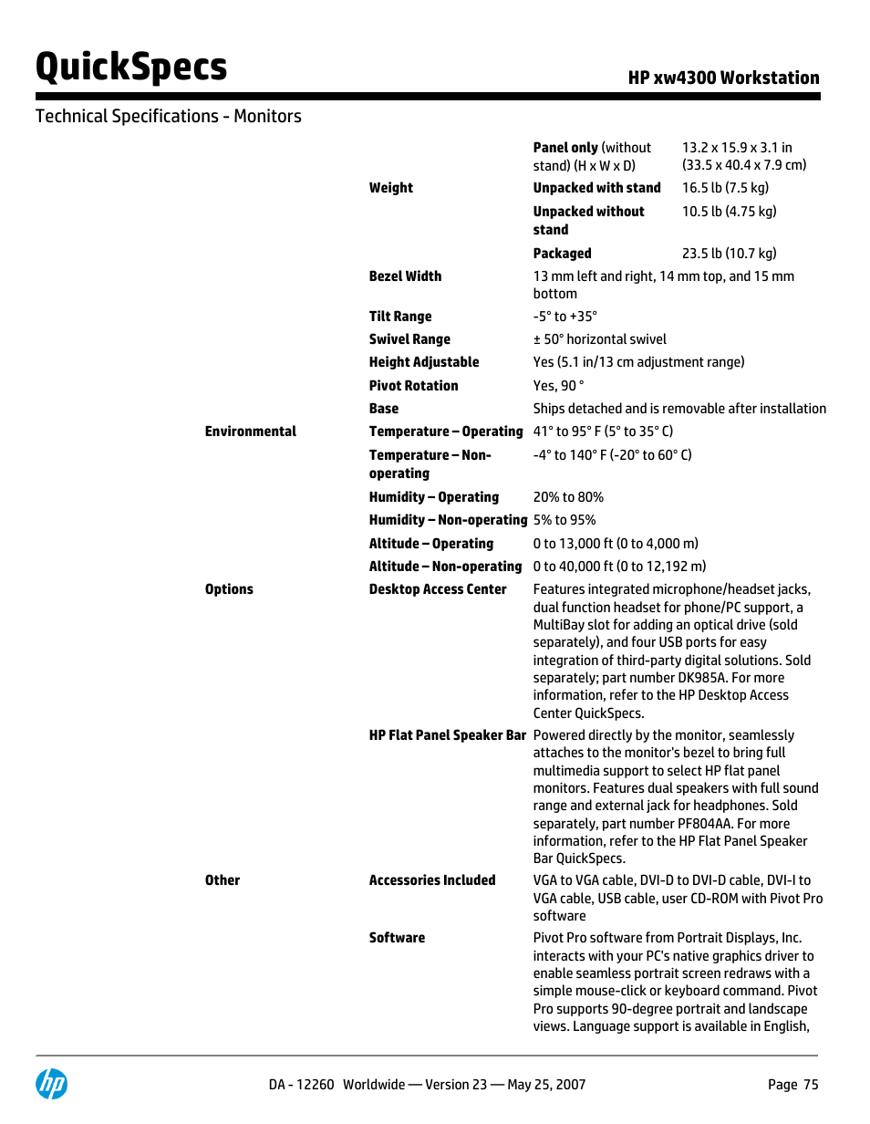 Quickspecs | HP XW4300 User Manual | Page 75 / 90