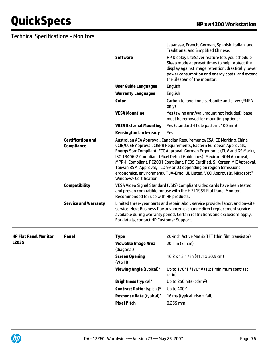 Quickspecs | HP XW4300 User Manual | Page 76 / 90