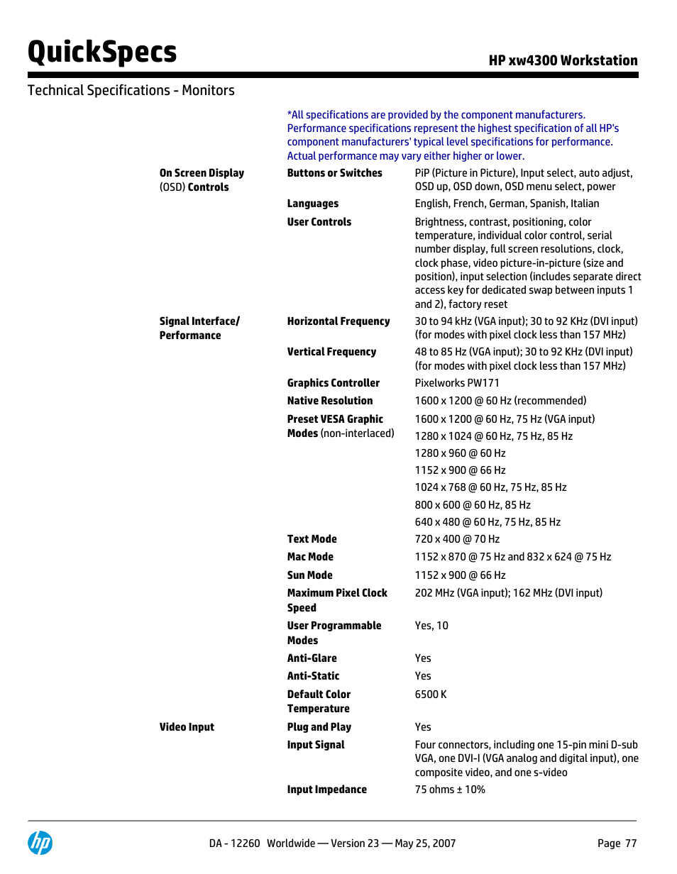 Quickspecs | HP XW4300 User Manual | Page 77 / 90