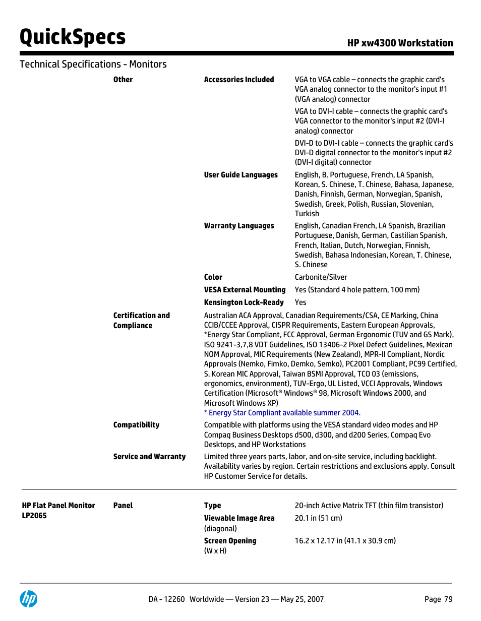 Quickspecs | HP XW4300 User Manual | Page 79 / 90