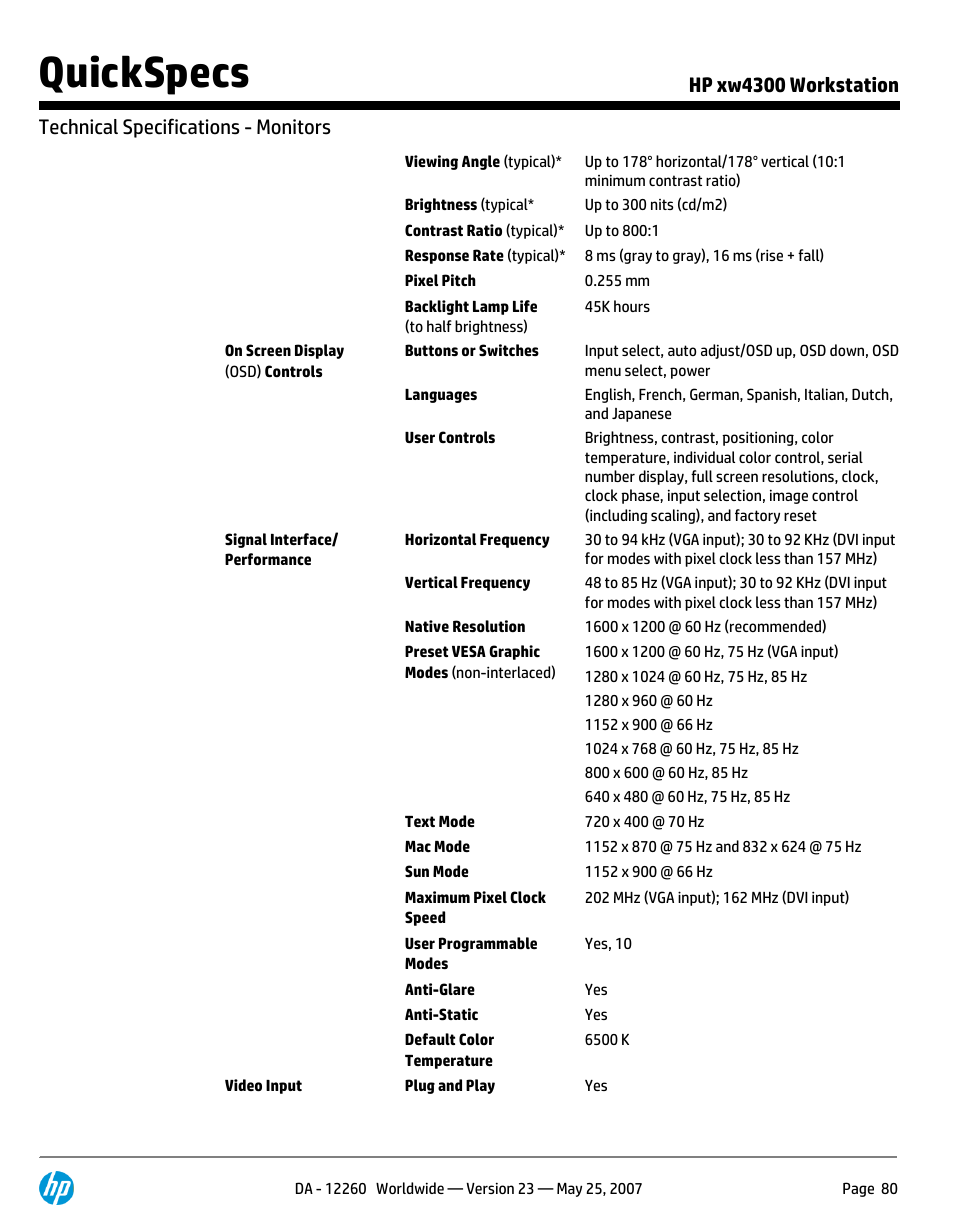 Quickspecs | HP XW4300 User Manual | Page 80 / 90