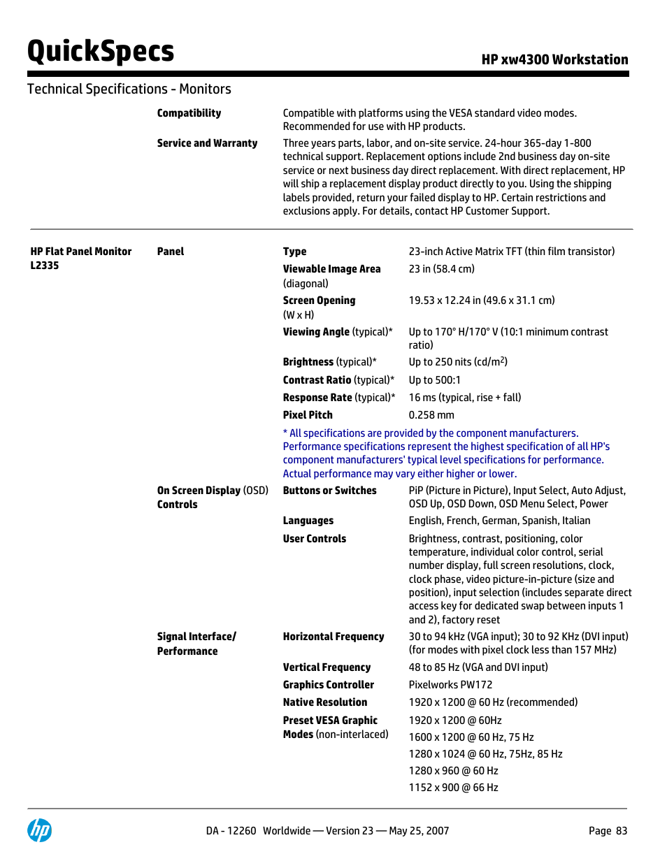 Quickspecs | HP XW4300 User Manual | Page 83 / 90